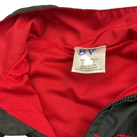 Adidas Full Zip Track Jacket Boys Size 7 Black & Red - Picture 5 of 8